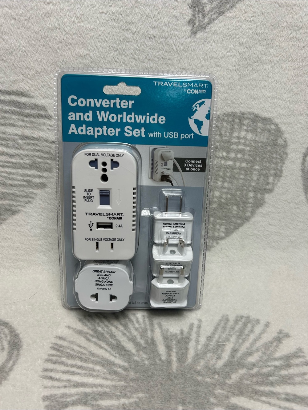 TravelSmart by Conair White Converter & Worldwide Adapter Set with USB Port